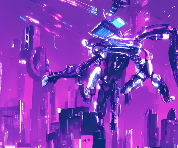 ArtStation - Lonely Cyberpunk Purple Robot 4k